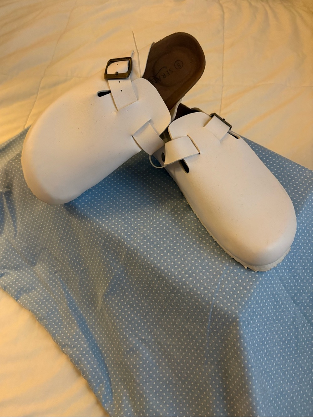 White Slip-On Clogs with Buckle